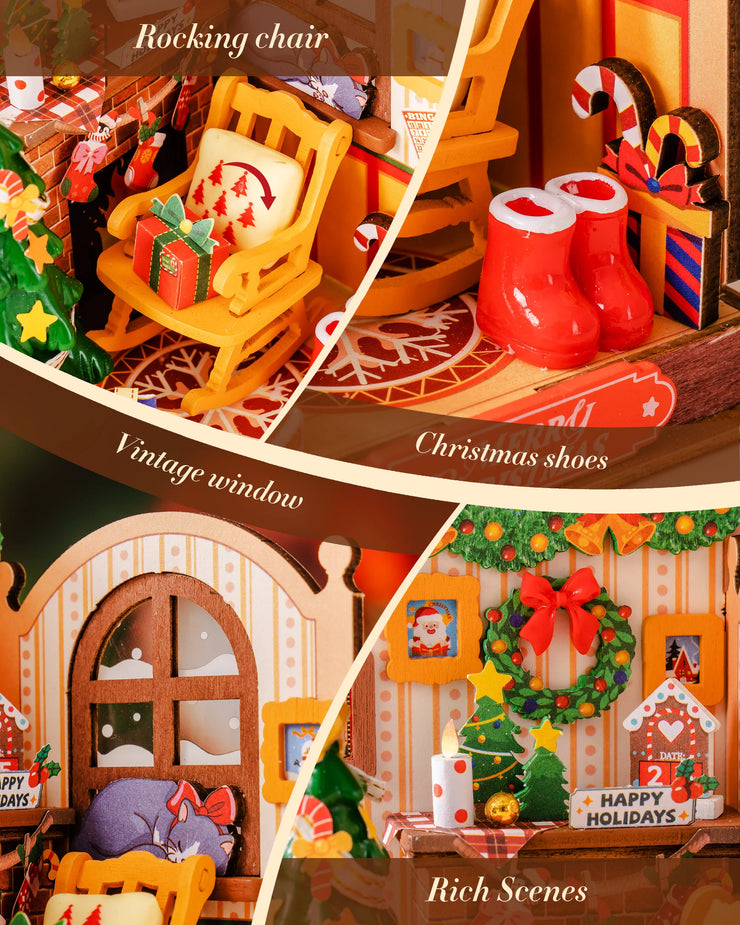 Cocoa Shop, Christmas Fireplace, Christmas House 3D DIY Wooden Puzzle