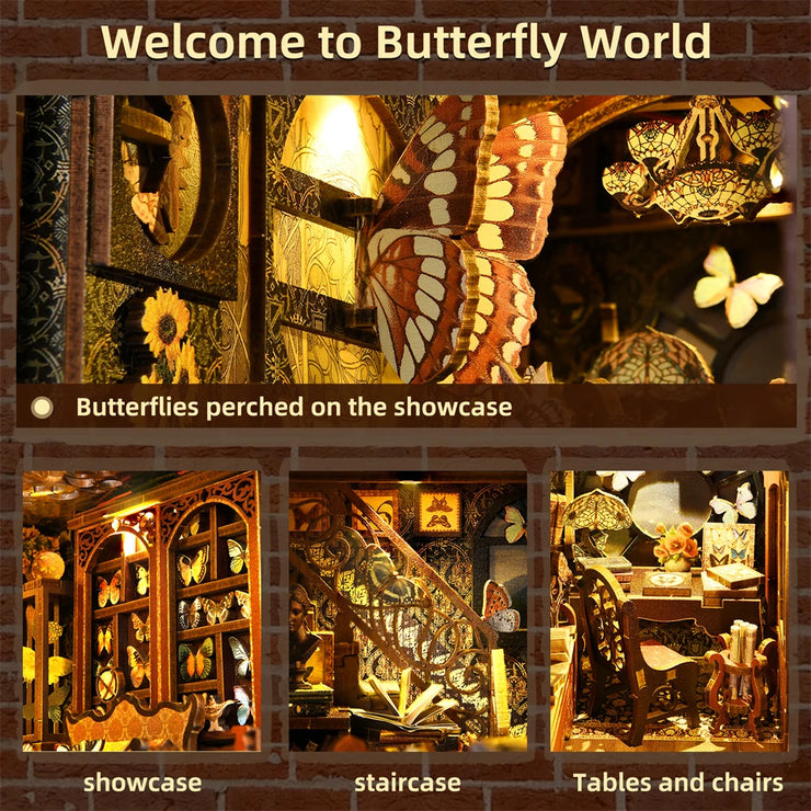 Butterfly Collection Room DIY Wooden Book Nook Shelf Insert