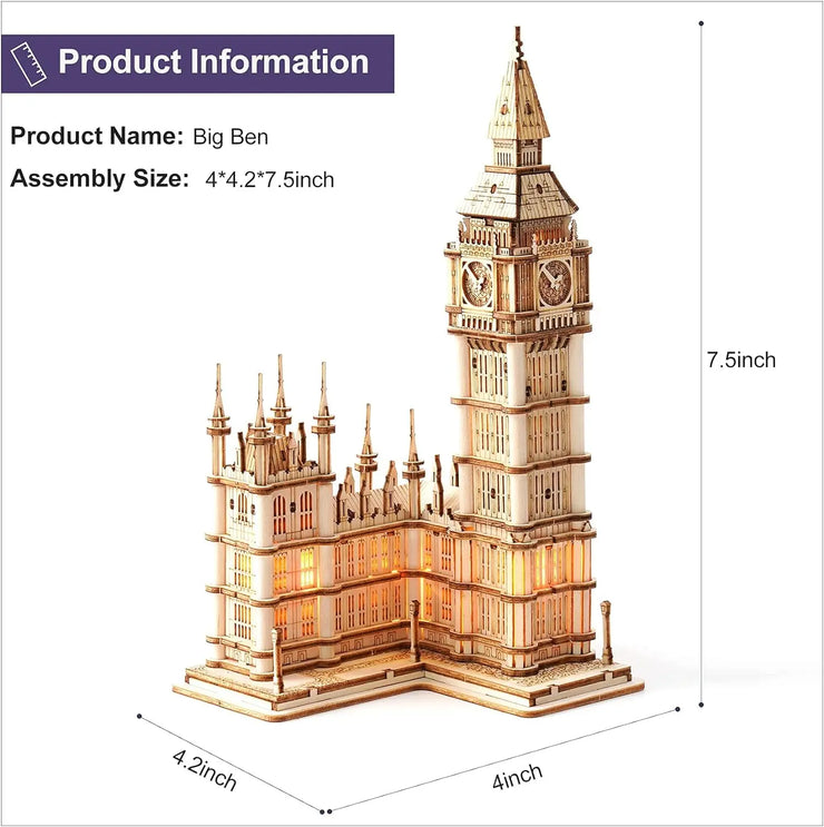 Tower Bridge & Big Ben with Lights 3D Wooden Puzzle TG412