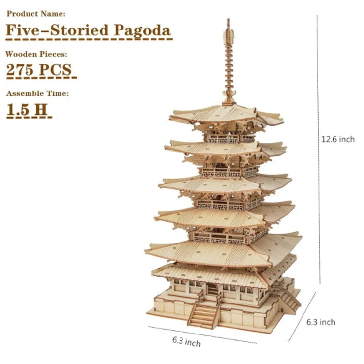 DIY Five-storied Pagoda 3D Wooden Puzzle TGN02