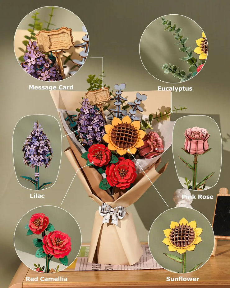 Rowood DIY Wooden Flower Bouquet 3D Wooden Puzzle