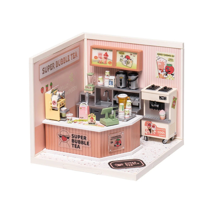 Super Creator Double Joy Bubble Tea, Golden Wheat Bakery, Fascinating Book Store Plastic DIY Miniature House Kits