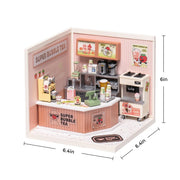 Super Creator Double Joy Bubble Tea, Golden Wheat Bakery, Fascinating Book Store Plastic DIY Miniature House Kits