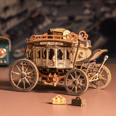 Stagecoach Mechanical Music Box 3D Wooden Puzzle AMKA1